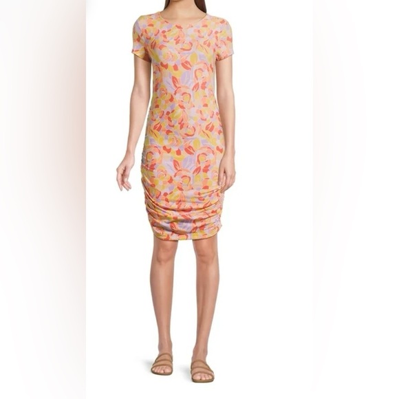 No Boundaries Juniors Multicolor Floral Print Colorful Side Ruched Midi … - Picture 5 of 10